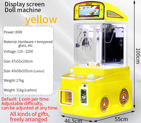 Geel Mini Claw Machine Automatische automaten Plush Toy Kinders Arcade Machine